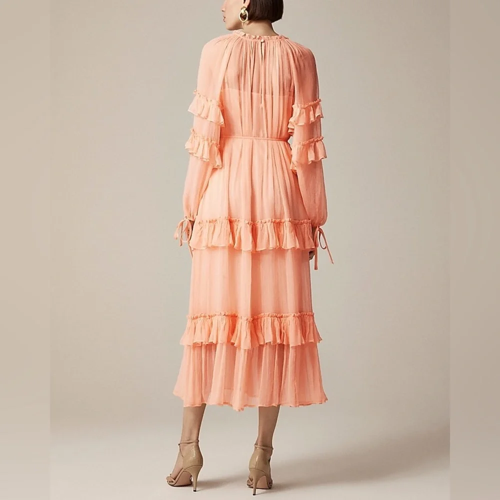 NWT J.Crew Tiered ruffle dress in chiffon 4 Glowy Peach Capro Bridesmaid Preppy